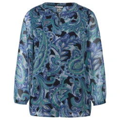 Street One Damen 3/4 Arm Bluse Printed Chiffon Intense Aqua