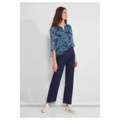 Street One Damen 3/4 Arm Bluse Printed Chiffon Intense Aqua -Modebekleidungs Geschäft street one printed chiffonblouse bluse 35681 model