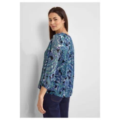 Street One Damen 3/4 Arm Bluse Printed Chiffon Intense Aqua -Modebekleidungs Geschäft street one printed chiffonblouse bluse 35681 model hinten