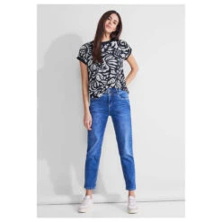 Street One Damen T-Shirt Printed Mat-Mix Deep Blue -Modebekleidungs Geschäft street one printed mat mix shirt blau 21238 model