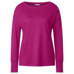 Street One Damen Pullover Rib Neck U-Boat Bright Cozy Pink