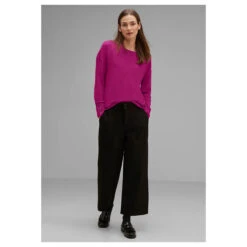 Street One Damen Pullover Rib Neck U-Boat Bright Cozy Pink -Modebekleidungs Geschäft street one rib neck u boat shi lila 15463 model ganz