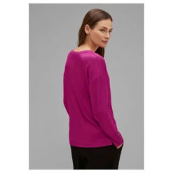 Street One Damen Pullover Rib Neck U-Boat Bright Cozy Pink -Modebekleidungs Geschäft street one rib neck u boat shi lila 15463 model hinten
