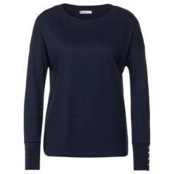 Street One Damen Pullover Rib Neck U-Boat Deep Blue