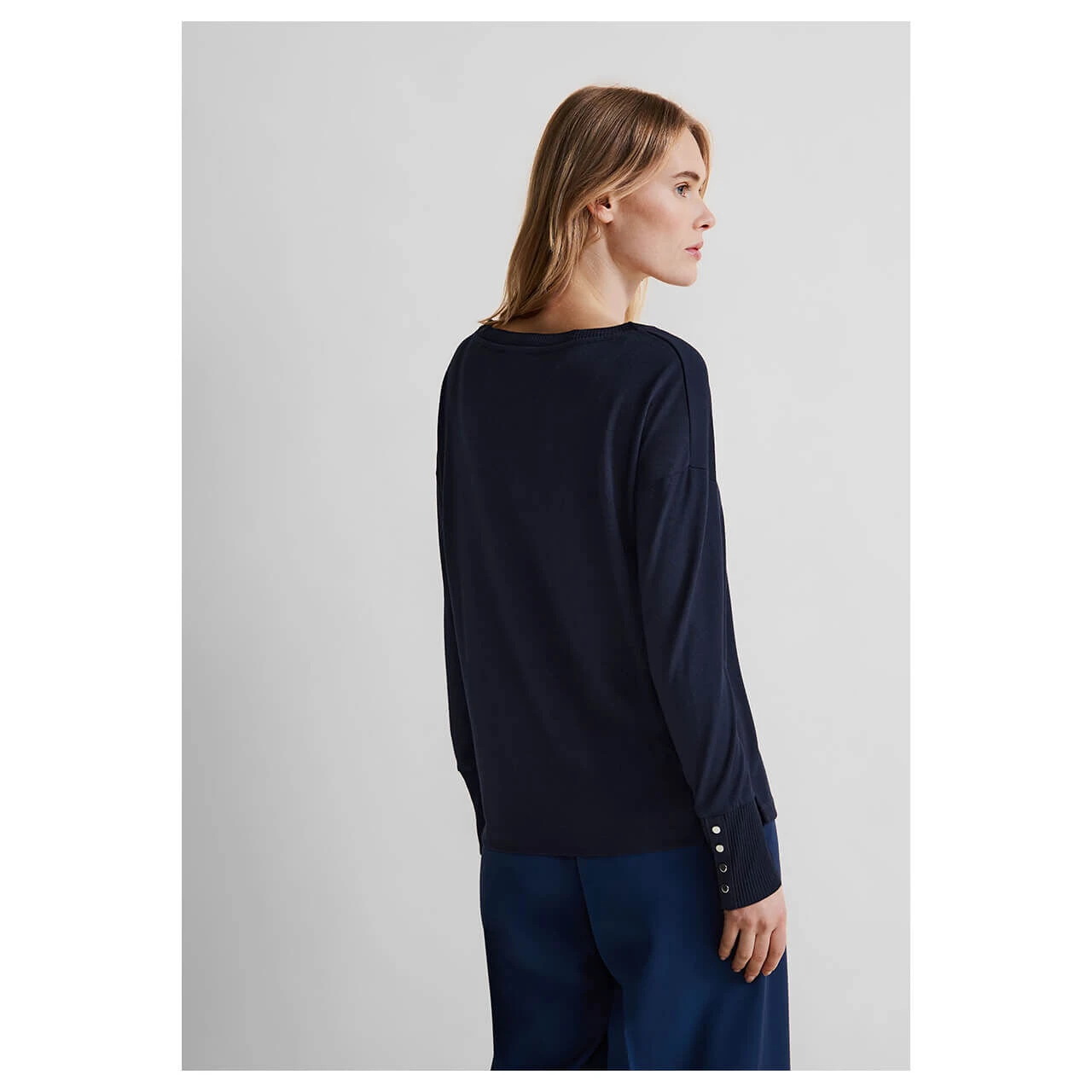 Street One Damen Pullover Rib Neck U-Boat Deep Blue 3 Street One Damen Pullover Rib Neck U-Boat Deep Blue – Bild 3