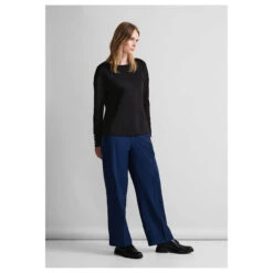 Street One Damen Pullover Rib Neck U-Boat Black -Modebekleidungs Geschäft street one rib neck u boat shirt rundhalsshirt schwarz 10001 model