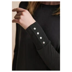 Street One Damen Pullover Rib Neck U-Boat Black -Modebekleidungs Geschäft street one rib neck u boat shirt rundhalsshirt schwarz 10001 model detail