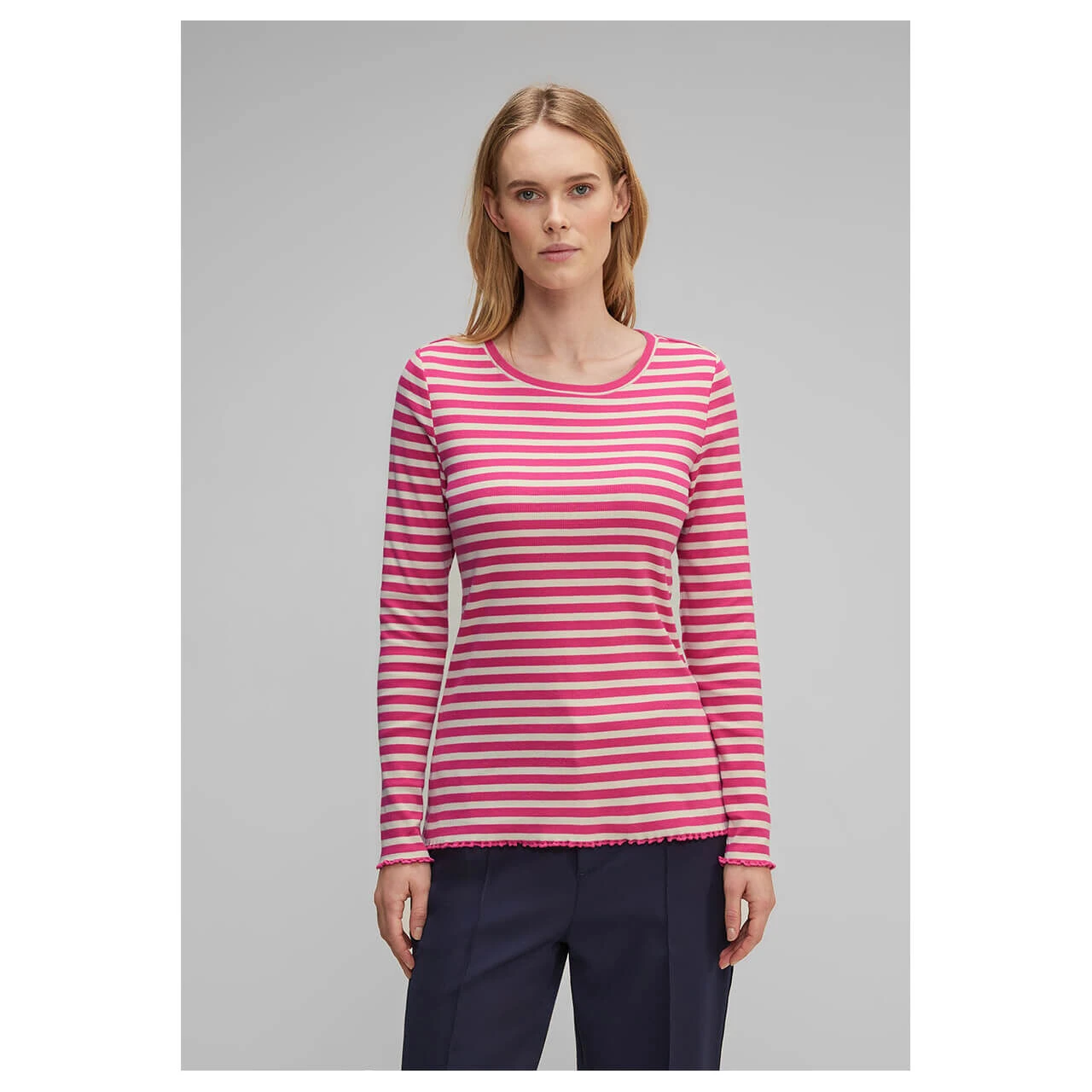 Street One Damen Langarm Shirt Rib Cozy Pink 2 Street One Damen Langarm Shirt Rib Cozy Pink – Bild 2