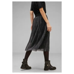 Street One Damen Plissée Rock Black Glitter -Modebekleidungs Geschäft street one rock schwarz glitter 10001 model hinten
