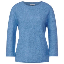 Street One Damen 3/4 Arm Pullover Round Neck Structure Light Blue Melange