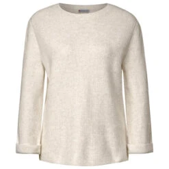Street One Damen 3/4 Arm Pullover Round Neck Structure Cream White Melange