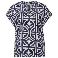 Street One Damen Kurzarm Bluse Splitneck Marine Blue