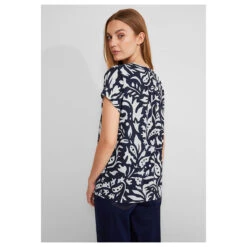 Street One Damen Kurzarm Bluse Splitneck Deep Blue -Modebekleidungs Geschäft street one shirtblouse with splitneck bluse blau 21238 model hinten