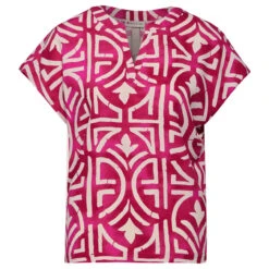 Street One Damen Kurzarm Bluse Splitneck Magnolia Pink