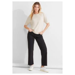 Street One Damen T-Shirt Silk Look Lucid White -Modebekleidungs Geschäft street one silk look shirt beige 14451 model