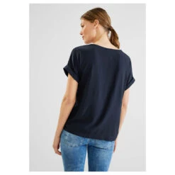 Street One Damen Kurzarm Bluse Deep Blue With Flap -Modebekleidungs Geschäft street one solid blouse flap placket blau 11238 hinten
