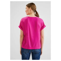 Street One Damen Kurzarm Bluse Nu Pink With Flap -Modebekleidungs Geschäft street one solid blouse flap placket bluse rosa 14717 hinten