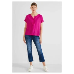Street One Damen Kurzarm Bluse Nu Pink With Flap -Modebekleidungs Geschäft street one solid blouse flap placket bluse rosa 14717 vorne