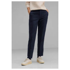 Street One Solid Twill Hose Deep Blue -Modebekleidungs Geschäft street one solid twill pants jeans blau 11238 model detail front