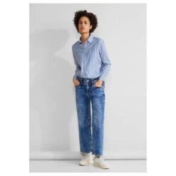 Street One Damen Langarm Bluse Striped Business Light Blue -Modebekleidungs Geschäft street one striped business blouse hemdbluse blau 30000 model