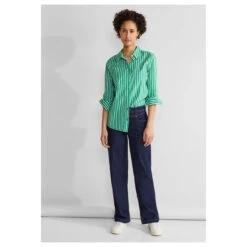 Street One Damen Langarm Bluse Striped Business Fresh Green -Modebekleidungs Geschäft street one striped business blouse hemdbluse gruen 35376 model