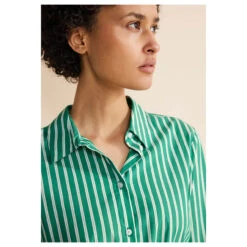 Street One Damen Langarm Bluse Striped Business Fresh Green -Modebekleidungs Geschäft street one striped business blouse hemdbluse gruen 35376 model detail