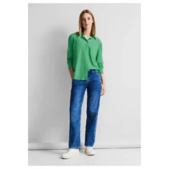 Street One Damen Langarm Bluse Striped Fresh Green -Modebekleidungs Geschäft street one striped shirtcollar gruen 25376 model