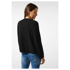 Street One Structure Sweatjacke Black -Modebekleidungs Geschäft street one structure jacket with zipper jacke schwarz 10001 ansicht model hinten