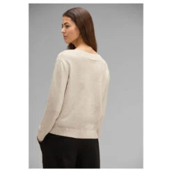 Street One Damen Pullover U-Boat Sweater Whisper Cream Melange 7 Street One Damen Pullover U-Boat Sweater Whisper Cream Melange -Modebekleidungs Geschäft street one uboat sweater beige 15244 model hinten