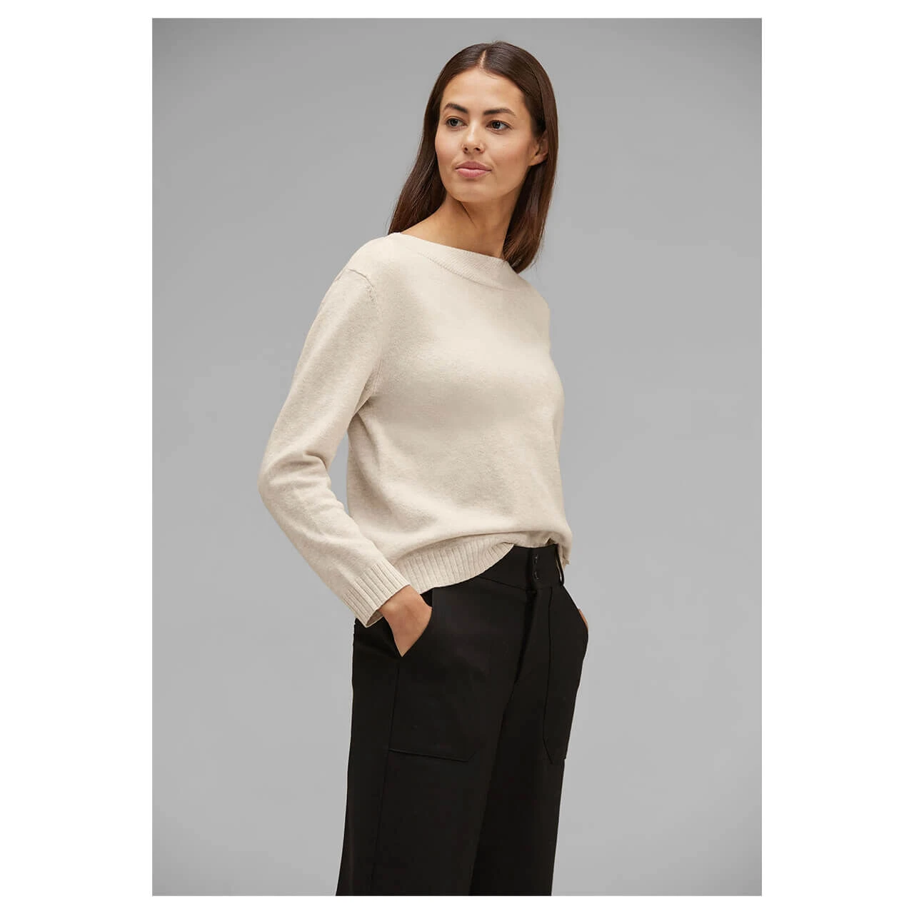 Street One Damen Pullover U-Boat Sweater Whisper Cream Melange 2 Street One Damen Pullover U-Boat Sweater Whisper Cream Melange – Bild 2