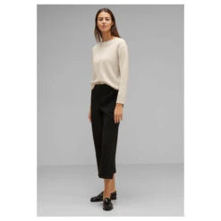 Street One Damen Pullover U-Boat Sweater Whisper Cream Melange 8 Street One Damen Pullover U-Boat Sweater Whisper Cream Melange -Modebekleidungs Geschäft street one uboat sweater beige 15244 model vorne front