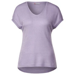 Street One Damen T-Shirt V-neck Shiny Lilac