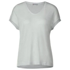 Street One Damen T-Shirt V-neck Shiny Pearl White
