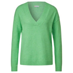 Street One Damen Pullover V-neck Sweater Light Green Melange