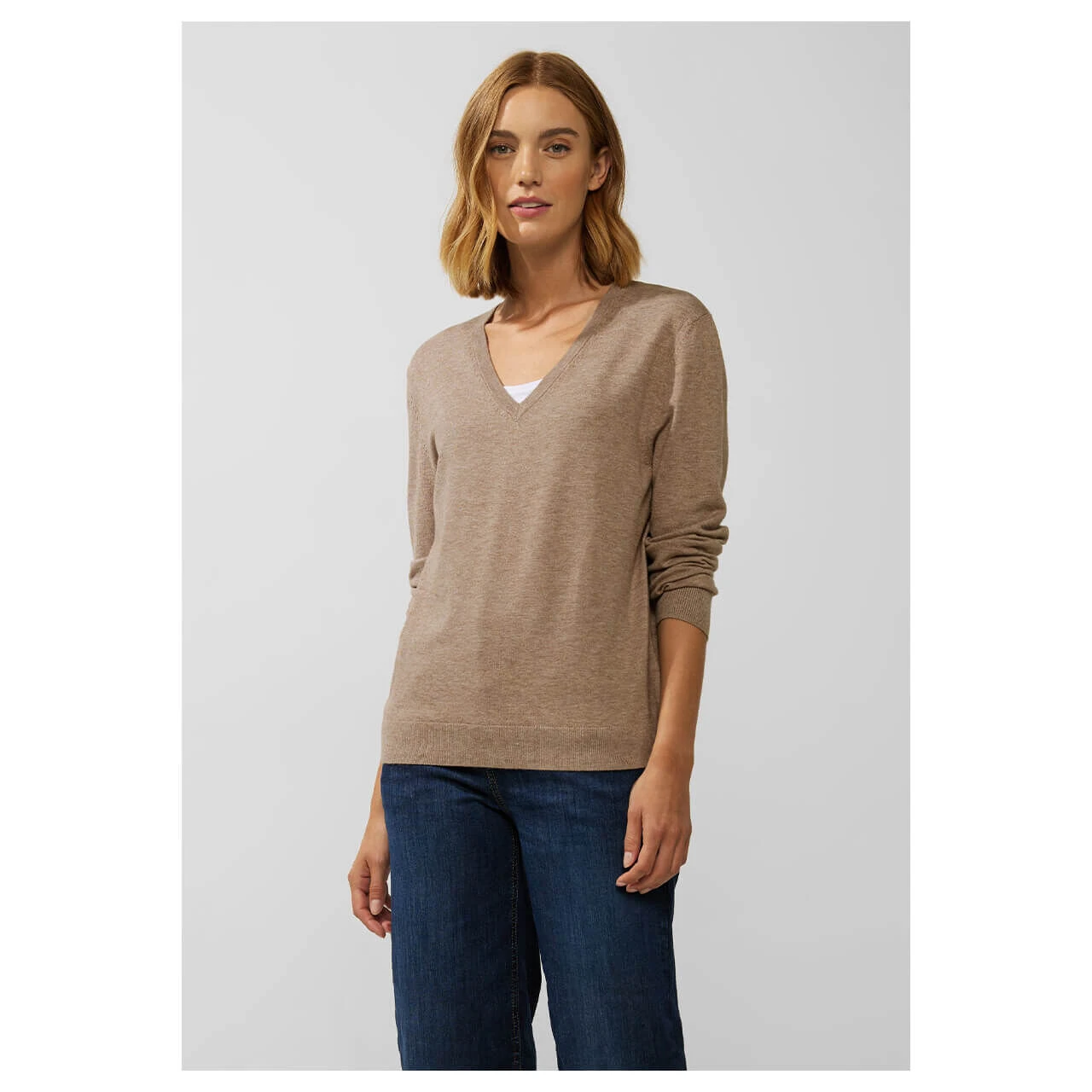 Street One V-neck Pullover Bleached Sand Melange 2 Street One V-neck Pullover Bleached Sand Melange – Bild 2