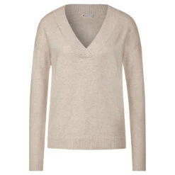 Street One Damen Pullover V-neck Sweater Sand Melange