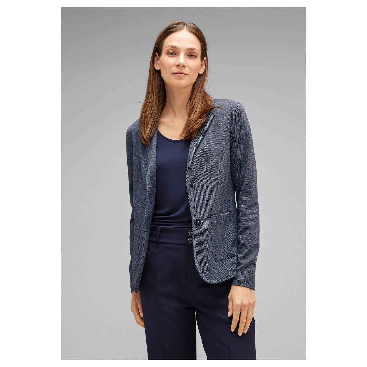 Street One Damen Blazer Basic Deep Blue Melange 2 Street One Damen Blazer Basic Deep Blue Melange – Bild 2