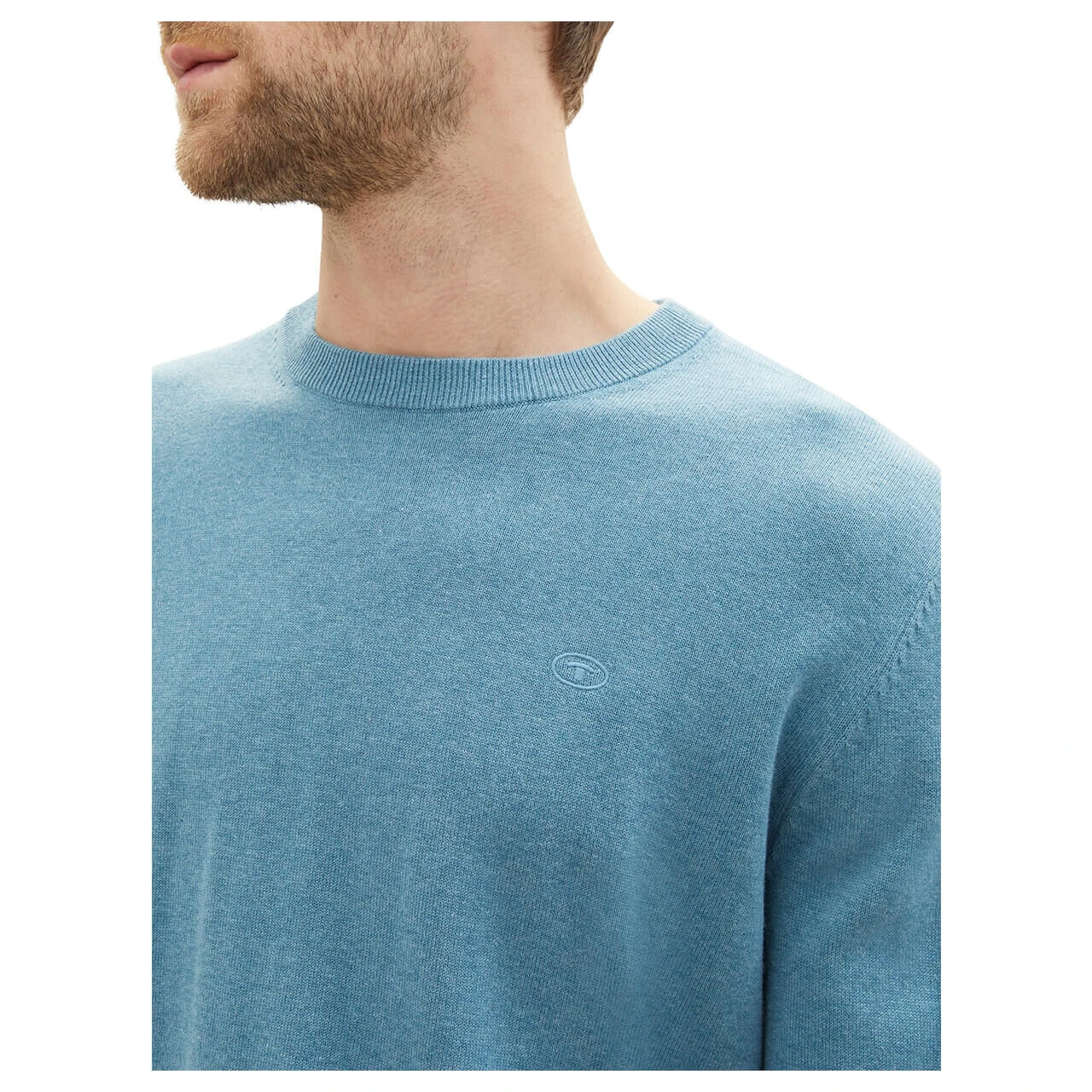 Tom Tailor Herren Pullover Basic Crewneck Blue Water Melange Compact Cotton 5 Tom Tailor Herren Pullover Basic Crewneck Blue Water Melange Compact Cotton – Bild 5