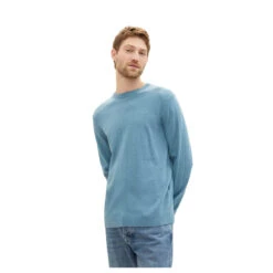 Tom Tailor Herren Pullover Basic Crewneck Blue Water Melange Compact Cotton 7 Tom Tailor Herren Pullover Basic Crewneck Blue Water Melange Compact Cotton -Modebekleidungs Geschäft tom tailor basic crewneck knit pullover blue water melange 24138 model vorne