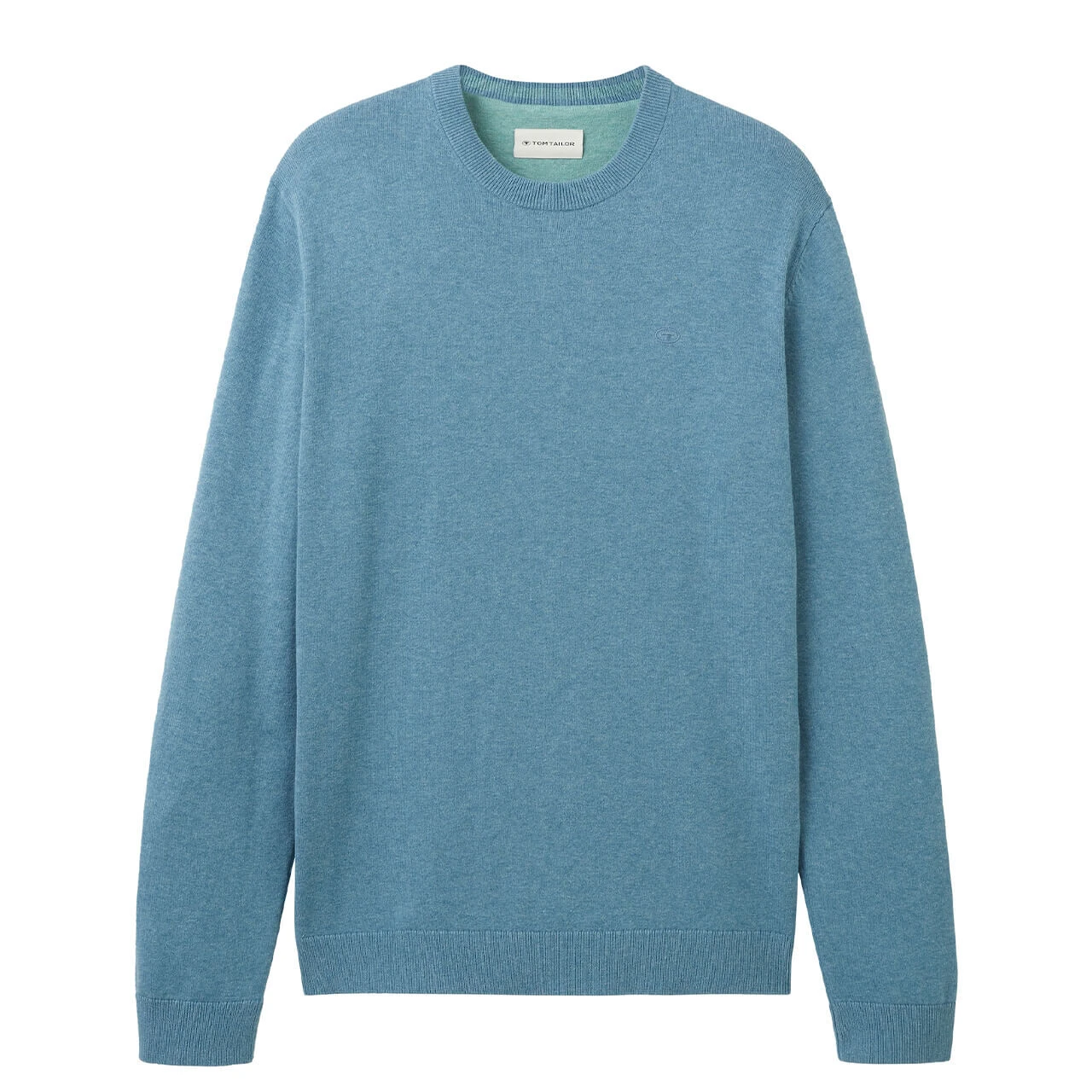 Tom Tailor Herren Pullover Basic Crewneck Blue Water Melange Compact Cotton 1 Tom Tailor Herren Pullover Basic Crewneck Blue Water Melange Compact Cotton