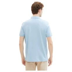 Tom Tailor Herren Piqué Poloshirt Contrast Washed Out Blue -Modebekleidungs Geschäft tom tailor basic polo with contrast poloshirt blau 32245 model hinten