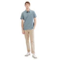 Tom Tailor Herren Piqué Poloshirt Contrast Grey Mint -Modebekleidungs Geschäft tom tailor basic polo with contrast poloshirt gruen 27475 model