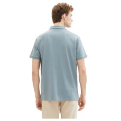 Tom Tailor Herren Piqué Poloshirt Contrast Grey Mint -Modebekleidungs Geschäft tom tailor basic polo with contrast poloshirt gruen 27475 model hinten