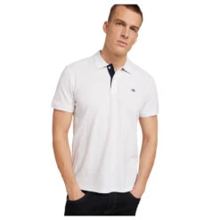 Tom Tailor Herren Piqué Poloshirt Contrast White -Modebekleidungs Geschäft tom tailor basic polo with contrast weiss 20000 model front