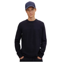 Tom Tailor Herren Basic Structured Knit Pullover Navy Melange -Modebekleidungs Geschäft tom tailor basic structured knit pullover blau 13160 detail