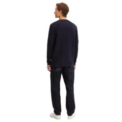 Tom Tailor Herren Basic Structured Knit Pullover Navy Melange -Modebekleidungs Geschäft tom tailor basic structured knit pullover blau 13160 hinten