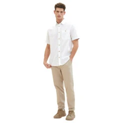 Tom Tailor Herren 1/2 Arm Hemd White -Modebekleidungs Geschäft tom tailor cotton linen shirt leinenhemd weiss 20000 model