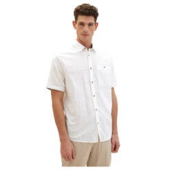 Tom Tailor Herren 1/2 Arm Hemd White -Modebekleidungs Geschäft tom tailor cotton linen shirt leinenhemd weiss 20000 model vorne