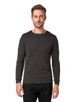 Tom Tailor Herren Pullover Basic Crewneck Black Grey Melange -Modebekleidungs Geschäft tom tailor crew neck sweater grey 10617 1