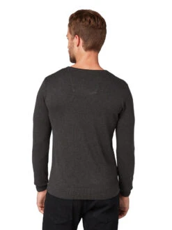 Tom Tailor Herren Pullover Basic Crewneck Black Grey Melange -Modebekleidungs Geschäft tom tailor crew neck sweater grey 10617 hinten